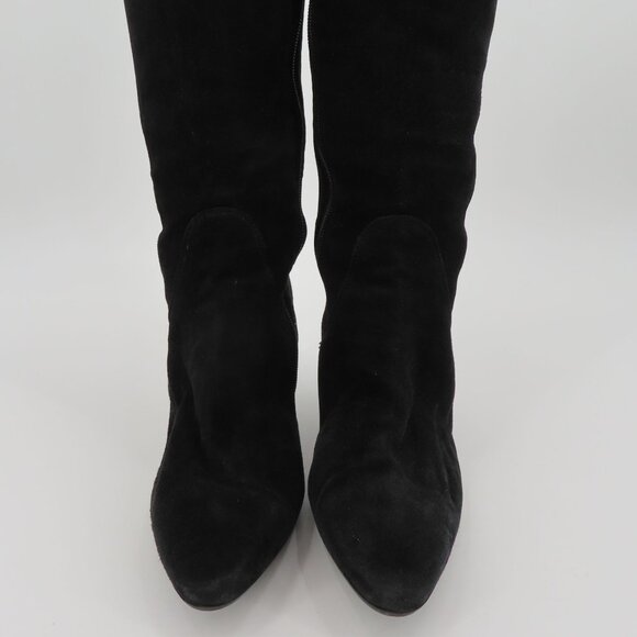 Aquatalia Women 8.5 Black Suede Knit Stretch Kitten Heel Boots Pointed Toe Zip - Picture 3 of 15